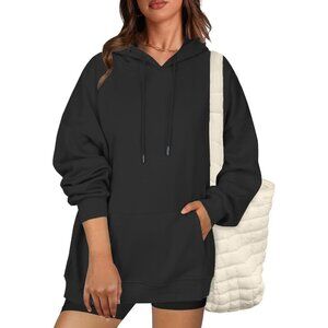 🆕 Women Black Pullover Sweatshirts Long Sleeve Fall Winter Coat Fleece Hoodies